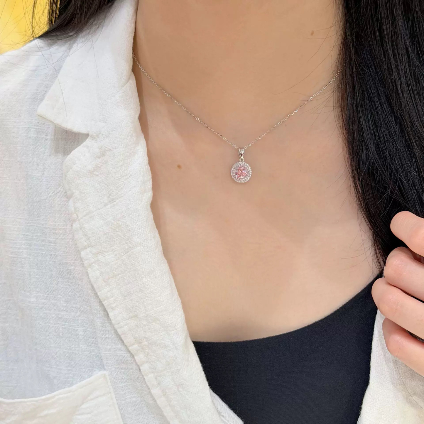 1ct Pink Cake Pendant Necklace Round Synthetic Moissanite Necklace S925 Chain