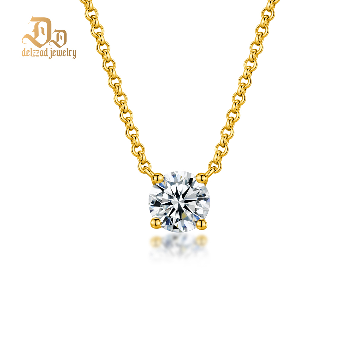 Delzzad S925 1ct Synthetic Moissanite Classic Round Four Prong Necklace