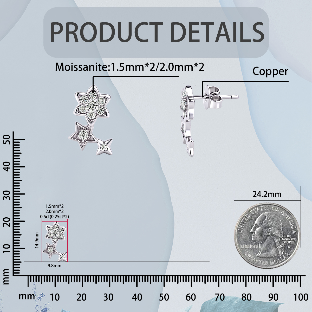 Delzzad The Wish Bringer Earrings Star Ear Climber Celestial Crawler Helix Earring Shooting Star Earrings VVS Synthetic Moissanite Earrings Jewelry Copper Studs