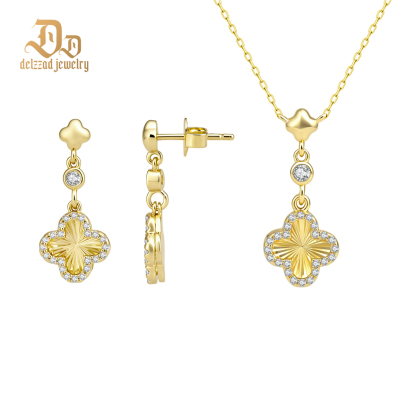 【Aura of Solis】Delzzad Halo Clover Necklace Four-Leaf Dangle Earrings VVS Synthetic Moissanite Pendant Earrings Jewelry Set Copper Chain