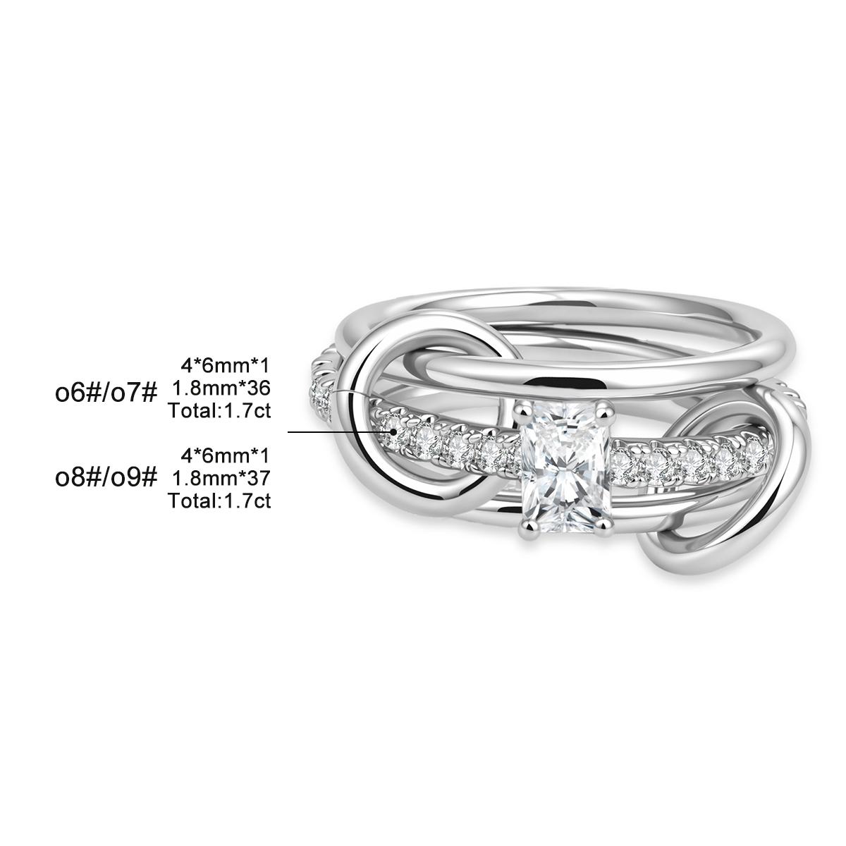 14K Gold-Plated Orbit of Love Ring Link Stacking Ring Band VVS Synthetic Moissanite Ring Jewelry