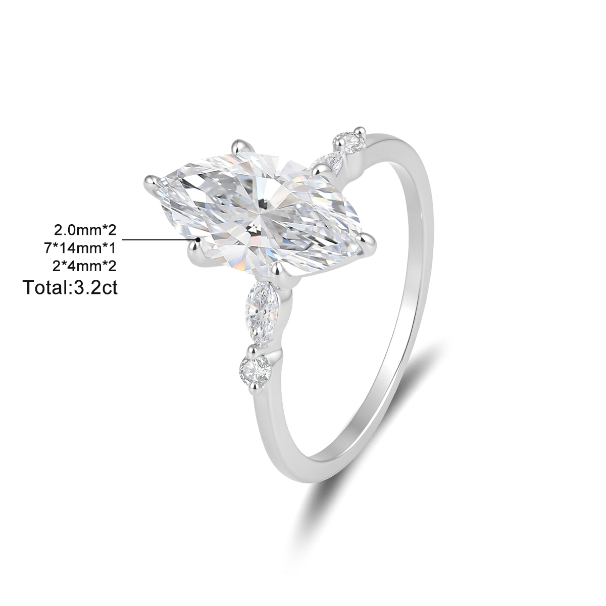 14K Gold-Plated 3.2ct The Everleaf Ring Marquise Engagement Ring Band VVS Synthetic Moissanite Ring Jewelry