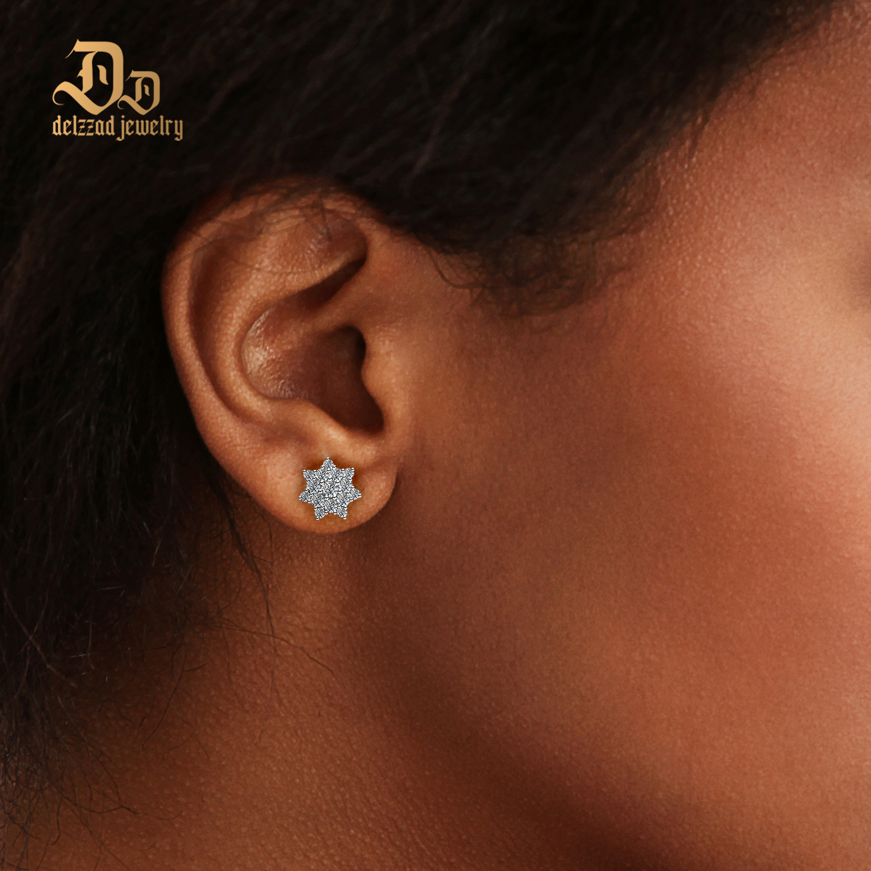 Delzzad S925 Round Synthetic Moissanite Dazzling Star Cluster Studs Earrings Birthday Anniversary Gift Valentine's Day Gifts for Men Women
