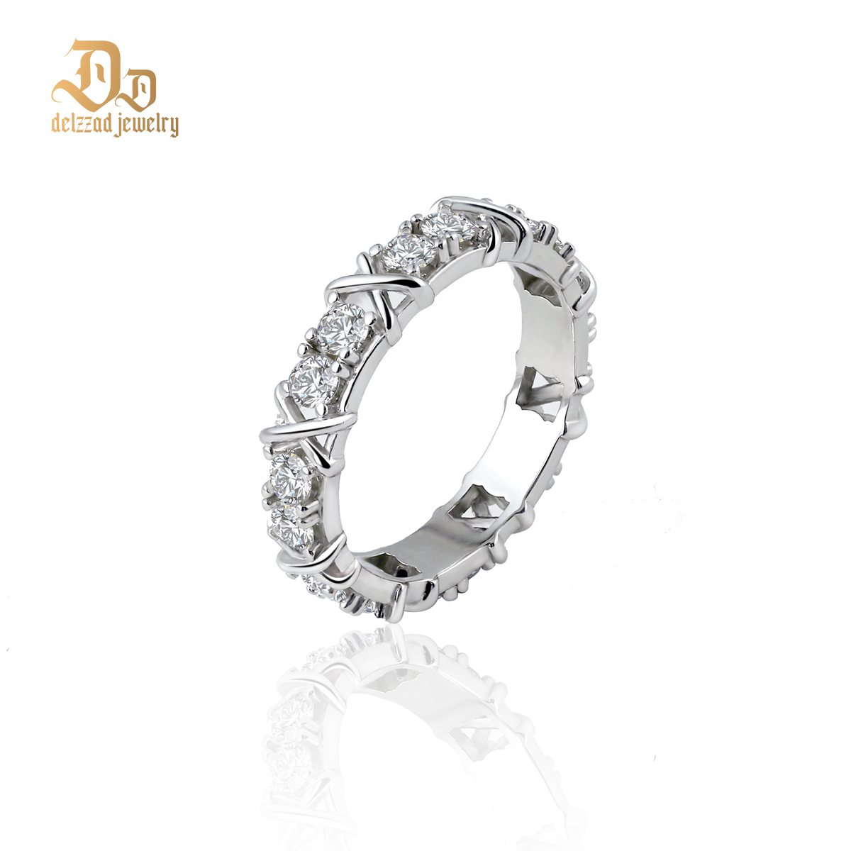S925 VVS Synthetic Moissanite Cross Eternity Ring Gift For Wedding Anniversary