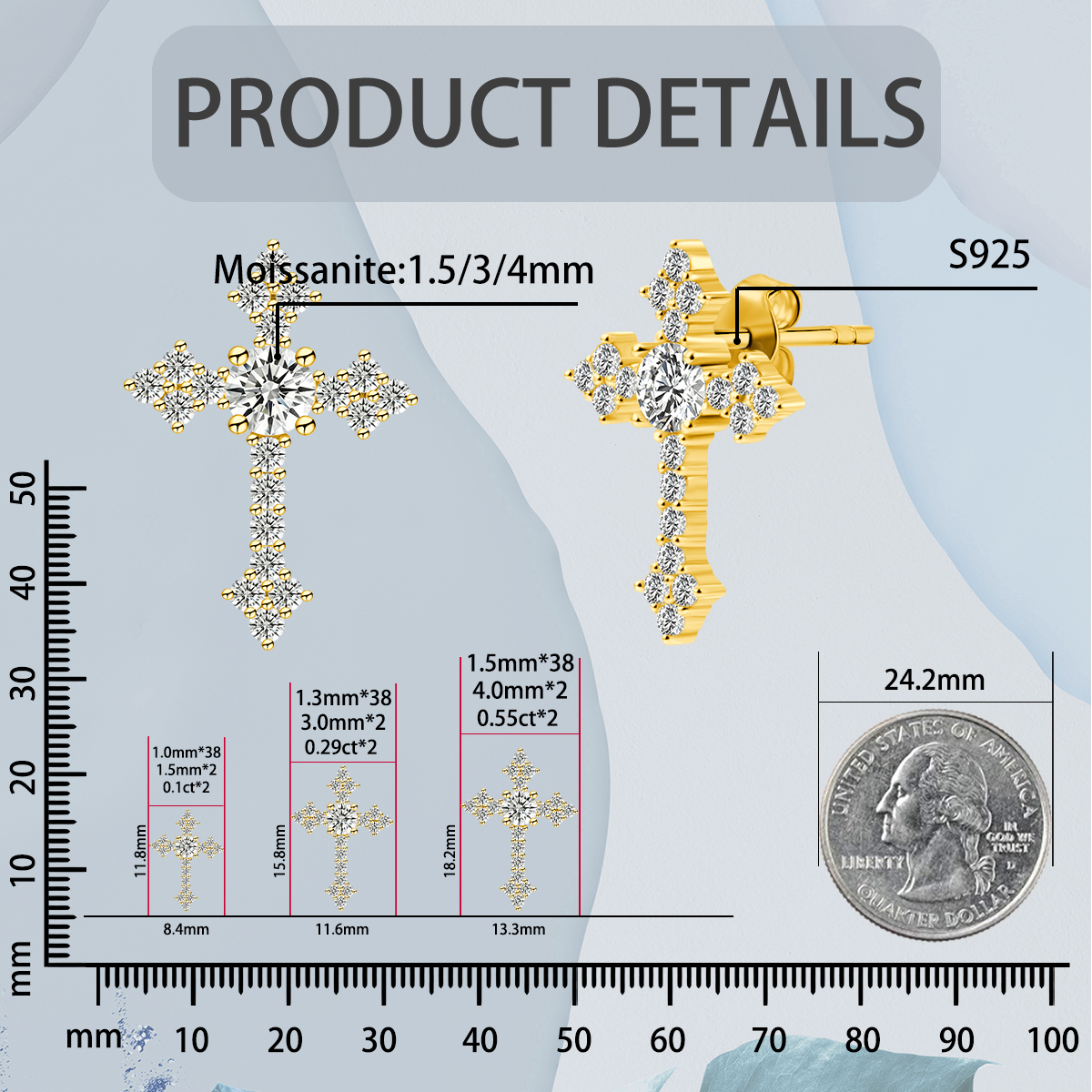 Cross Prong Stud Earrings S925 & D Color VVS Synthetic Moissanite