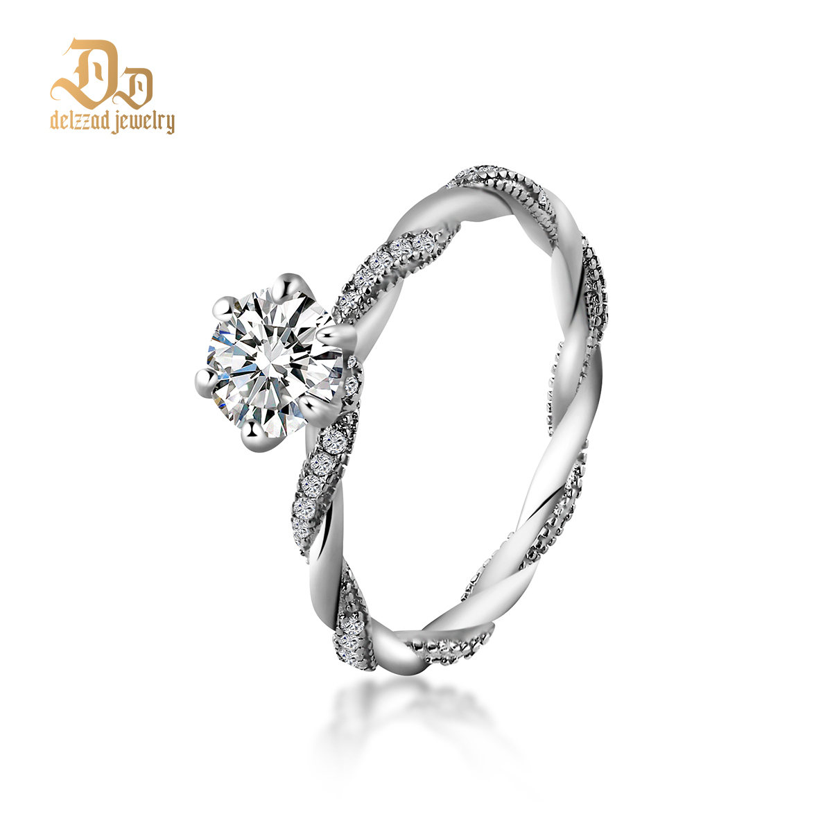 Delzzad 1ct Round Synthetic Moissanite Rope Ring In 925 Sterling Silver St Valentine's Day Gifts for Men Women