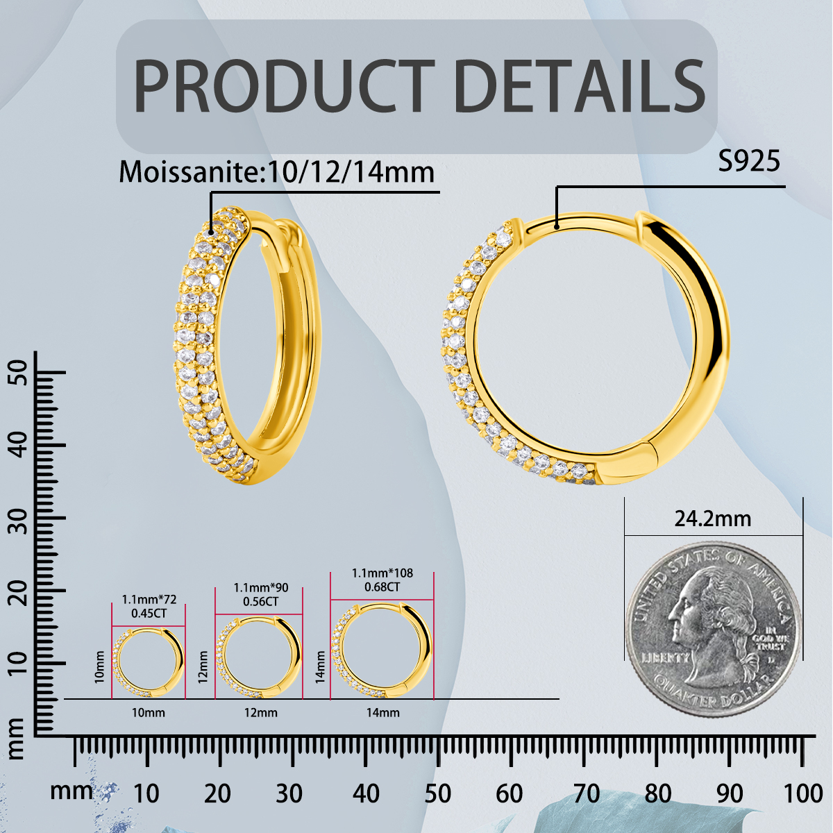 S925 D Color VVS Synthetic Moissanite Huggie Earrings