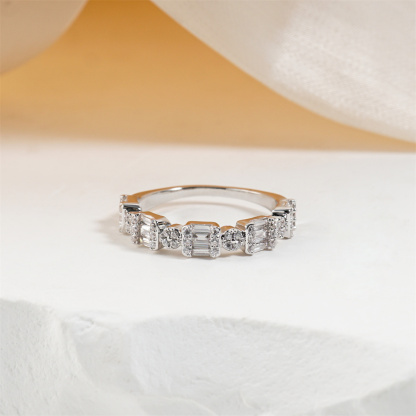 0.6ct Metropolitan Glow Copper Ring Golden Cluster Half Eternity Stackable Ring Tiered Wedding Band VVS Synthetic Moissanite Ring