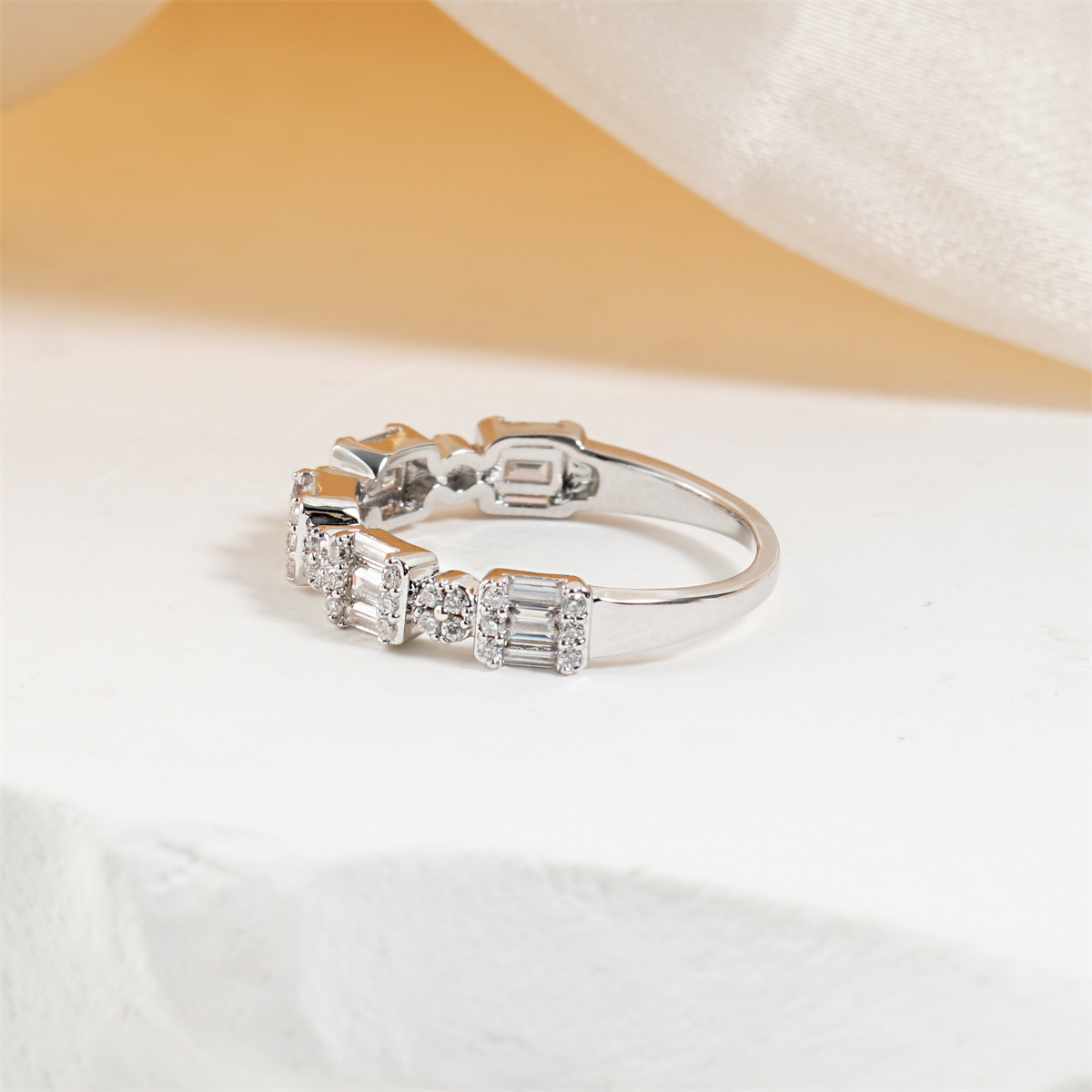 0.6ct Metropolitan Glow Copper Ring Golden Cluster Half Eternity Stackable Ring Tiered Wedding Band VVS Synthetic Moissanite Ring