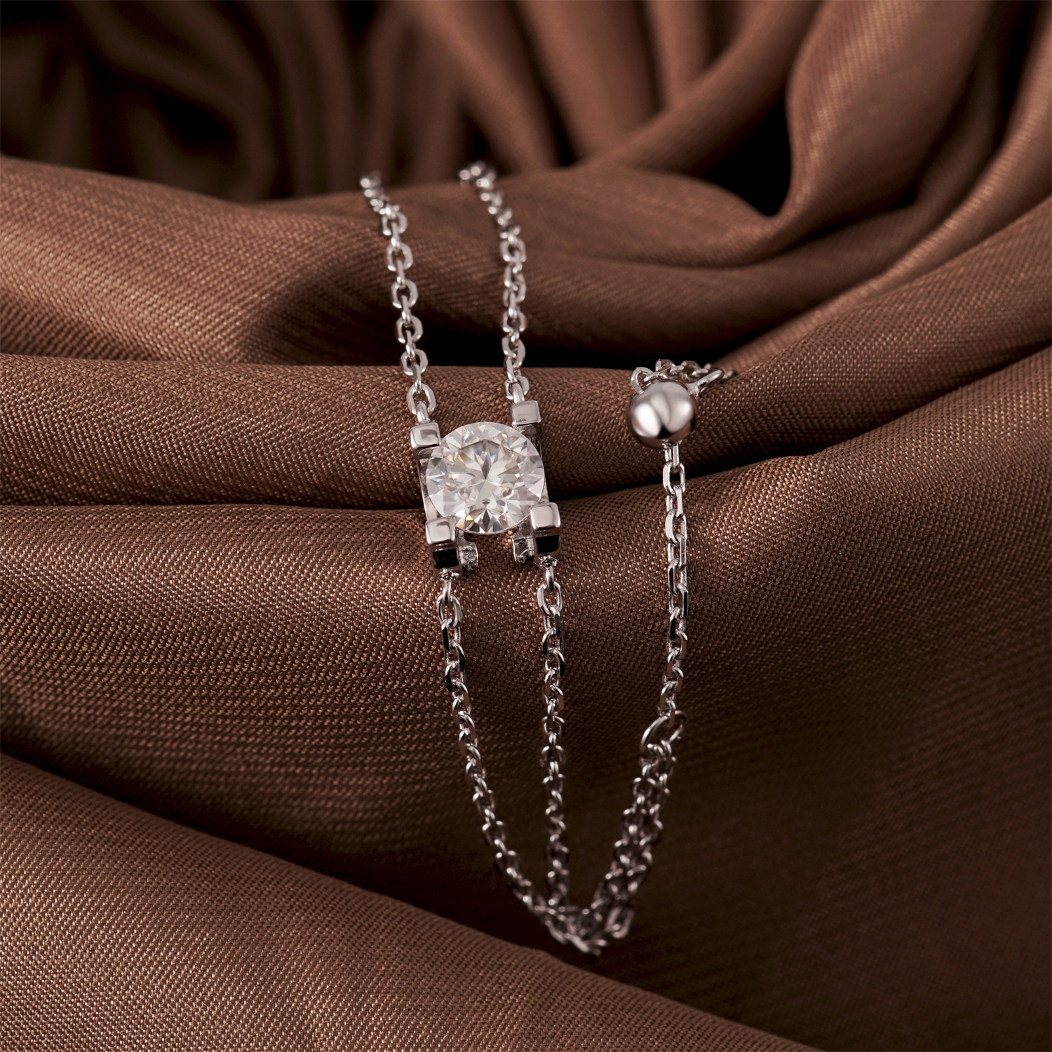 1ct Solitaire Prong Bracelet Double Chain Bracelet Synthetic Moissanite S925 Sterling Silver Bracelet Chain Jewelry Birthday Engagement Wedding Anniversary Perfect Gifts