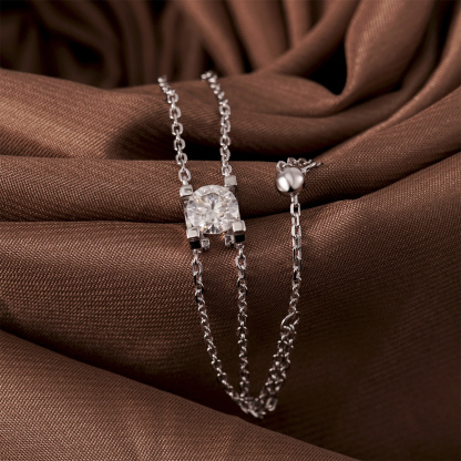 1ct Solitaire Prong Bracelet Double Chain Bracelet Synthetic Moissanite S925 Sterling Silver Bracelet Chain Jewelry Birthday Engagement Wedding Anniversary Perfect Gifts