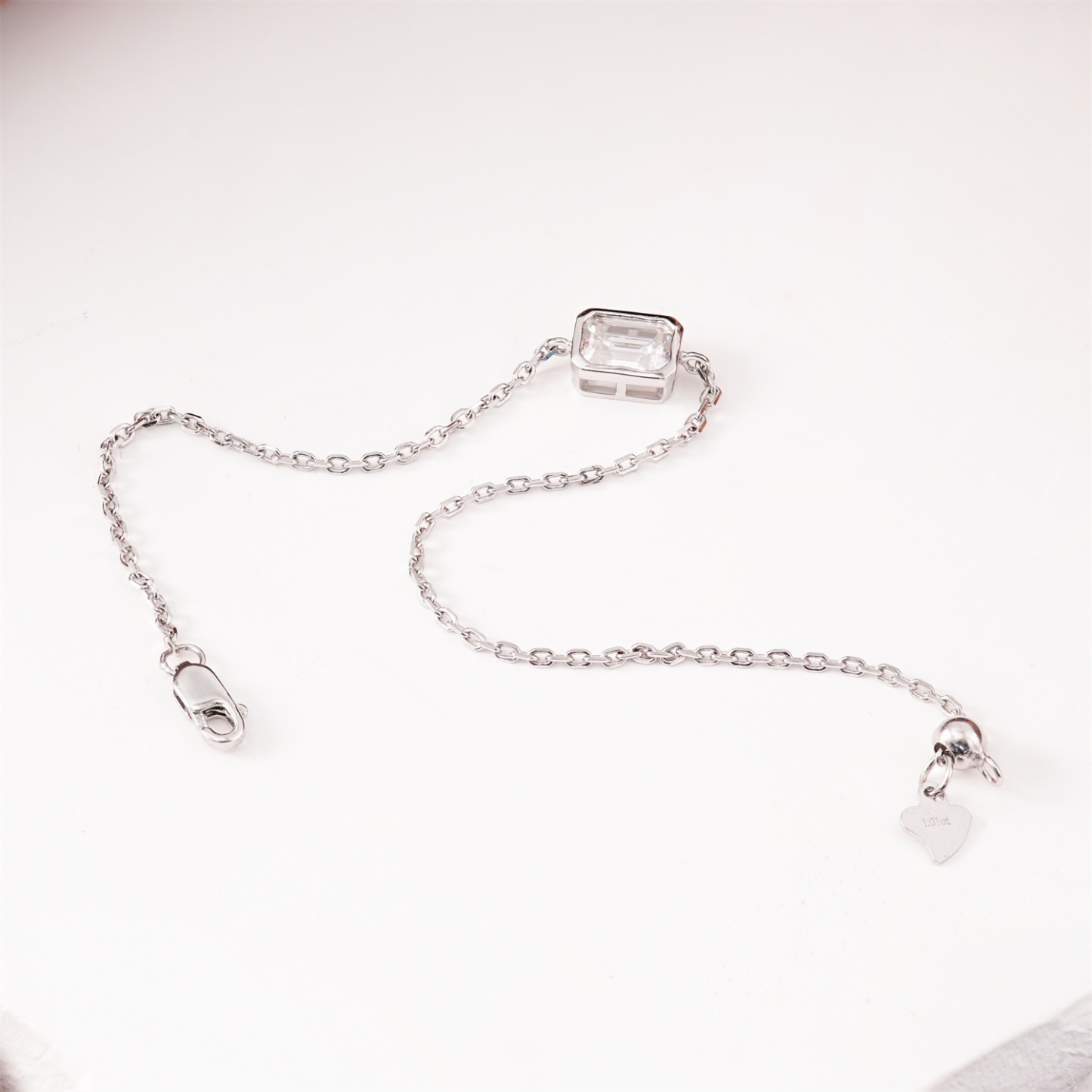 1ct Step Cut Bezel Bracelet Synthetic Moissanite S925 Sterling Silver Bracelet Chain Jewelry Birthday Engagement Wedding Anniversary Perfect Gifts