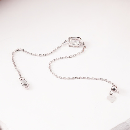 1ct Step Cut Bezel Bracelet Synthetic Moissanite S925 Sterling Silver Bracelet Chain Jewelry Birthday Engagement Wedding Anniversary Perfect Gifts