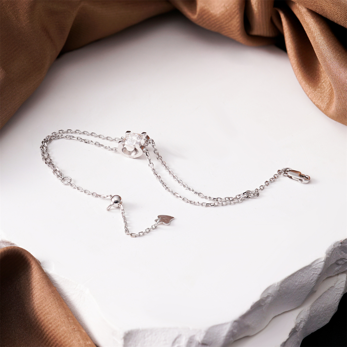 1ct Solitaire Prong Bracelet Double Chain Bracelet Synthetic Moissanite S925 Sterling Silver Bracelet Chain Jewelry Birthday Engagement Wedding Anniversary Perfect Gifts