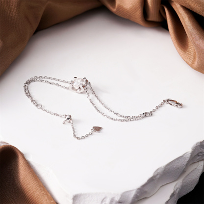 1ct Solitaire Prong Bracelet Double Chain Bracelet Synthetic Moissanite S925 Sterling Silver Bracelet Chain Jewelry Birthday Engagement Wedding Anniversary Perfect Gifts