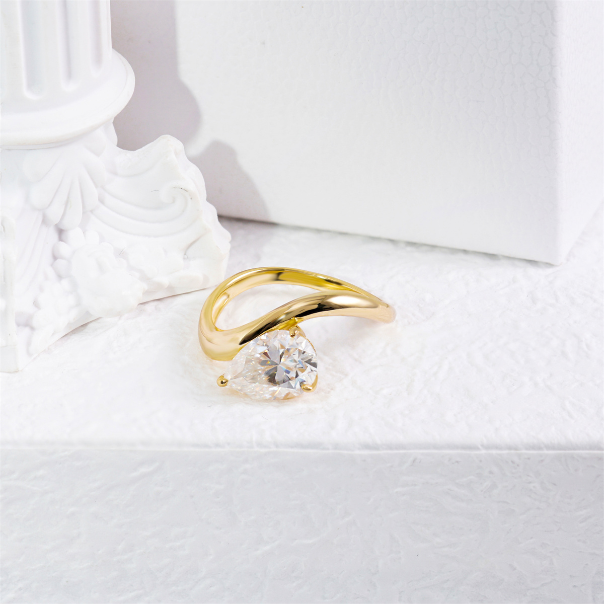 Delzzad Stacking Bling Pear Wave Ring Synthetic Moissanite S925 Eternity Stacking Set Engagement Wedding Ring Band Set Jewelry