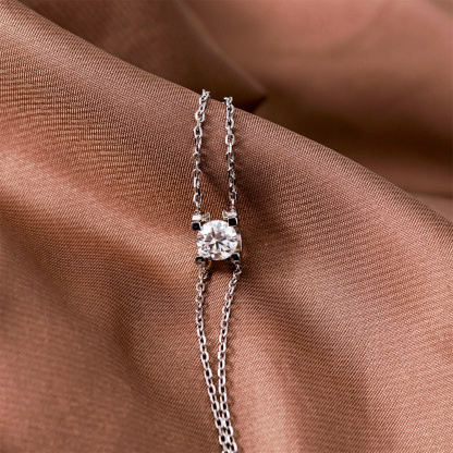 1ct Solitaire Prong Bracelet Double Chain Bracelet Synthetic Moissanite S925 Sterling Silver Bracelet Chain Jewelry Birthday Engagement Wedding Anniversary Perfect Gifts