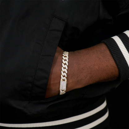 01style S925 VVS Synthetic Moissanite Hip Hop Unisex Cuban Link Bracelet