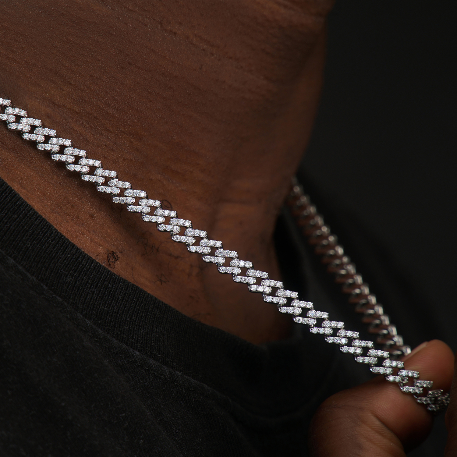 03style 6.8MM S925 VVS Synthetic Moissanite Hip Hop Iced Out Cuban Link Necklace Chain