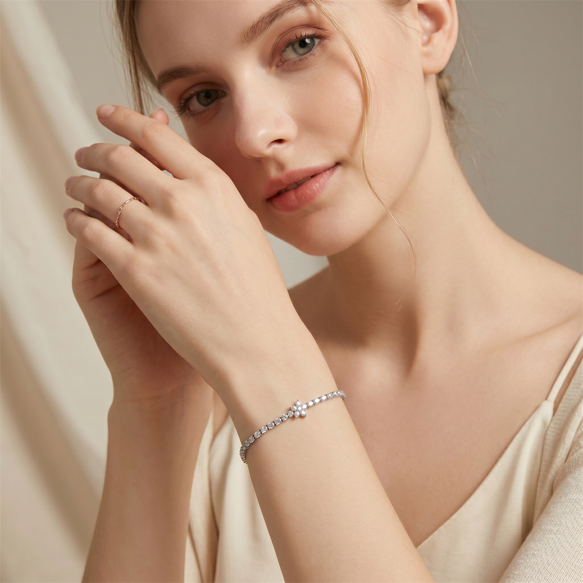 0.6ct Petal On the Stream Bracelet Flower Tennis Bracelet Synthetic Moissanite Bracelet Jewelry Copper Chain