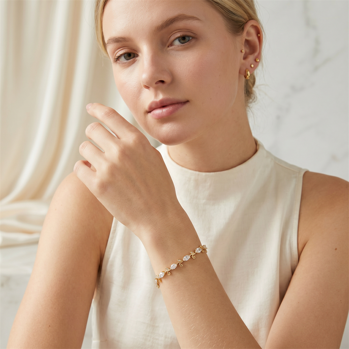 Laurel of Love Bracelet Floral Tennis Bracelet Synthetic Moissanite Bracelet Jewelry Copper Chain