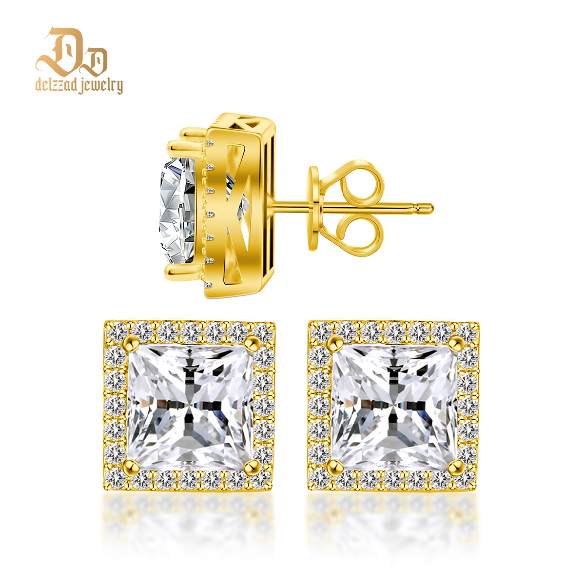 Delzzad Princess Cut Synthetic Moissanite Stud Earrings Stocking Stuffers Christmas Gifts for Men Women