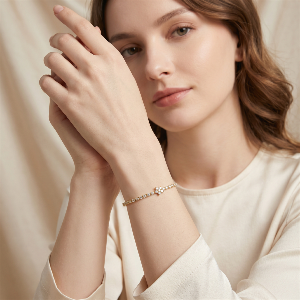 0.6ct Petal On the Stream Bracelet Flower Tennis Bracelet Synthetic Moissanite Bracelet Jewelry Copper Chain