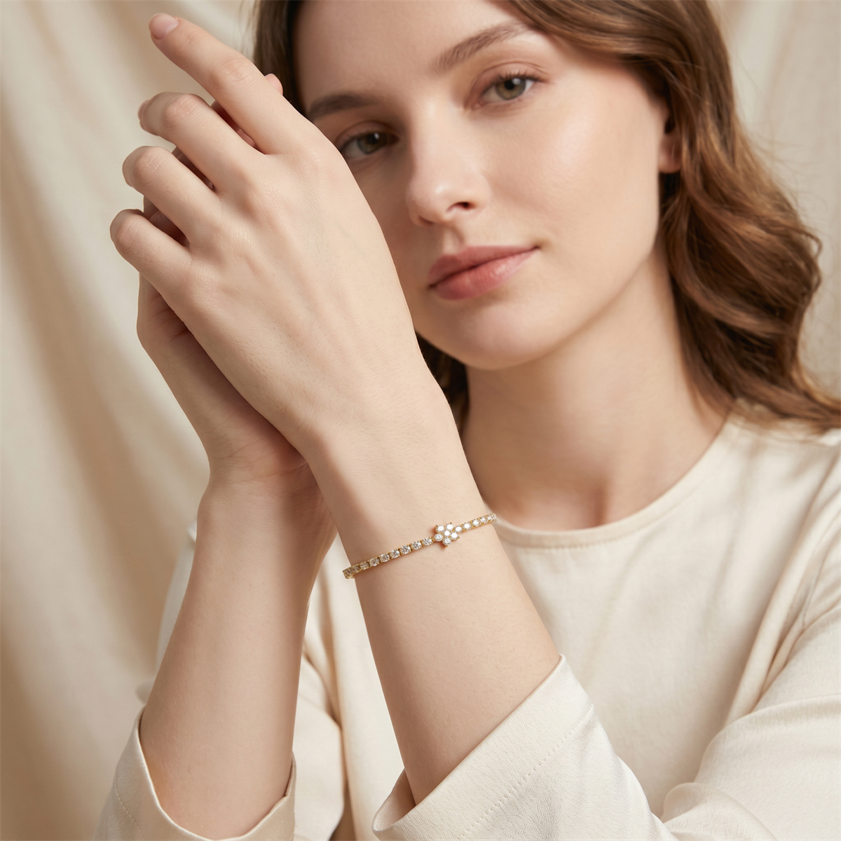 0.6ct Petal On the Stream Bracelet Flower Tennis Bracelet Synthetic Moissanite Bracelet Jewelry Copper Chain