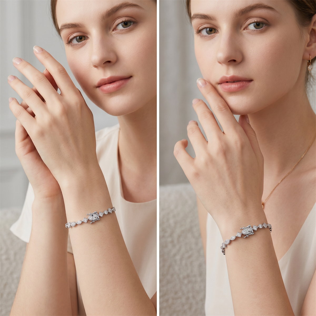 Kaleidoscope Dreams Bracelet Bezel Tennis Bracelet Synthetic Moissanite Bracelet Jewelry Copper Chain