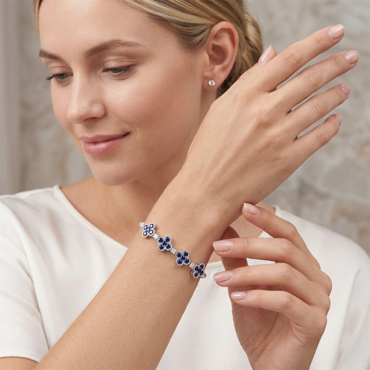 3ct Baroque Beaded Whisper Bangle Clover Bracelet VVS Synthetic Moissanite Bracelet Bangle Copper Chain