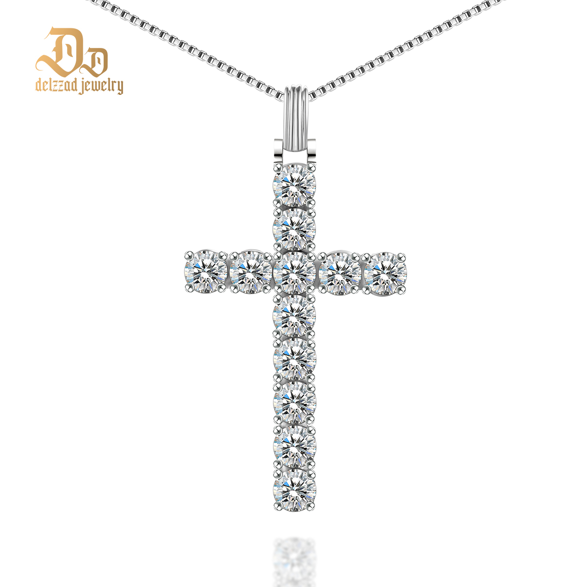 Delzzad s925 6ct Black White Synthetic Moissanite Cross Necklace St Valentine's Day Gifts for Men Women