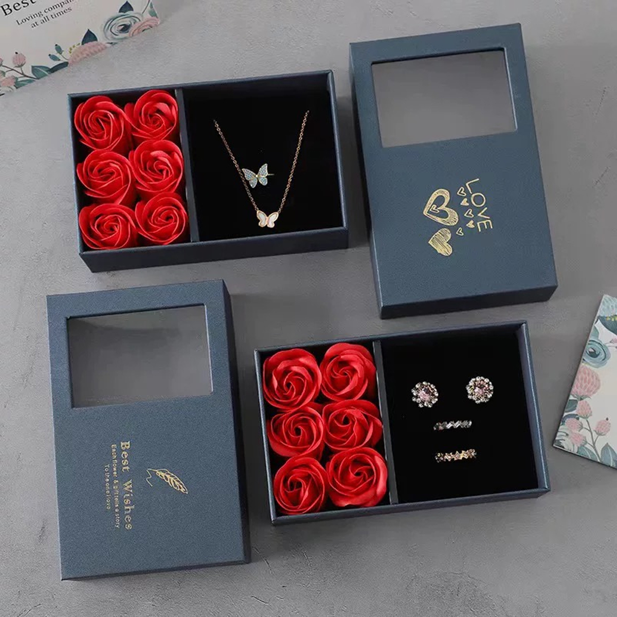 Delzzad Eternal Flower Rose Love Jewelry Box Gift Bag Set for Her Valentine's Day Anniversary Christmas Gift Box