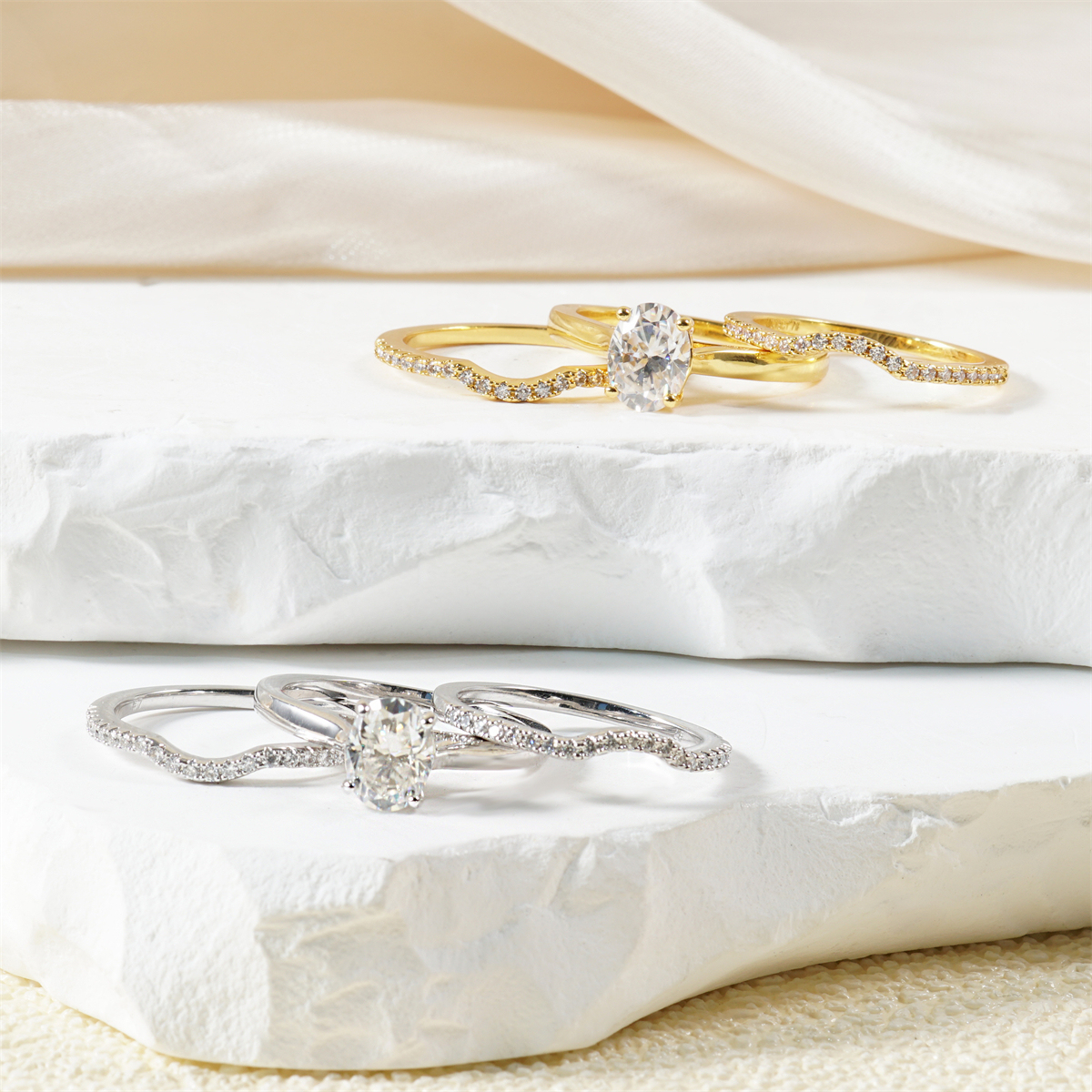 Heavenly Nest 1.8ct Triple Stacking Ring Copper Engagement Ring VVS Synthetic Moissanite Ring Jewelry Perfect Gift