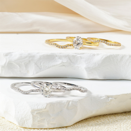 Heavenly Nest 1.8ct Triple Stacking Ring Copper Engagement Ring VVS Synthetic Moissanite Ring Jewelry Perfect Gift