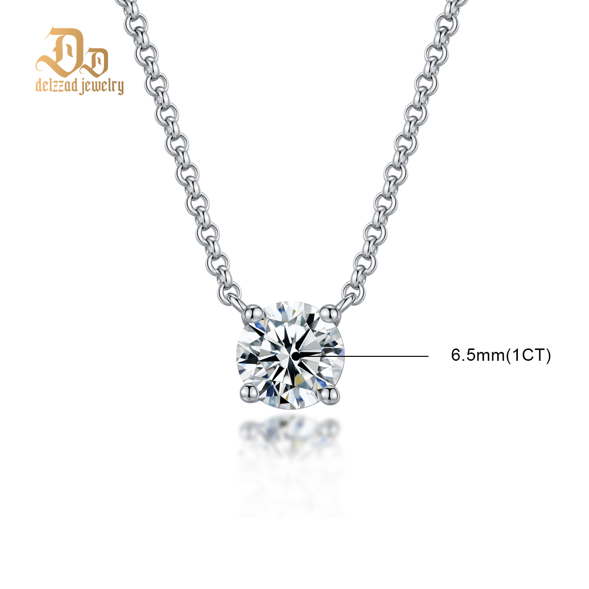 Delzzad S925 1ct Synthetic Moissanite Classic Round Four Prong Necklace