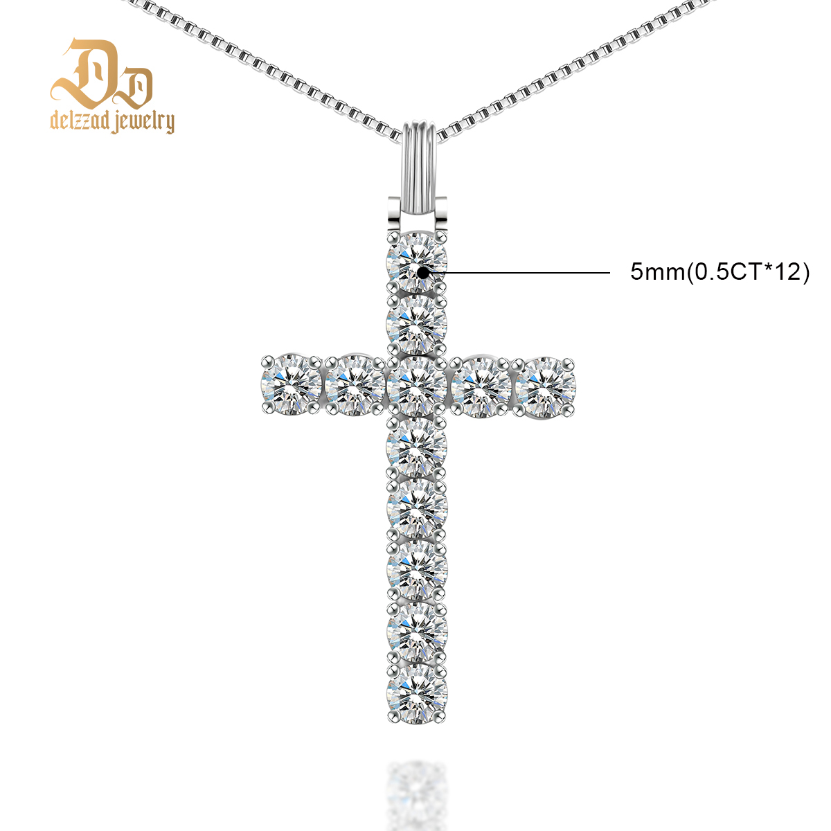 Delzzad s925 6ct Black White Synthetic Moissanite Cross Necklace St Valentine's Day Gifts for Men Women