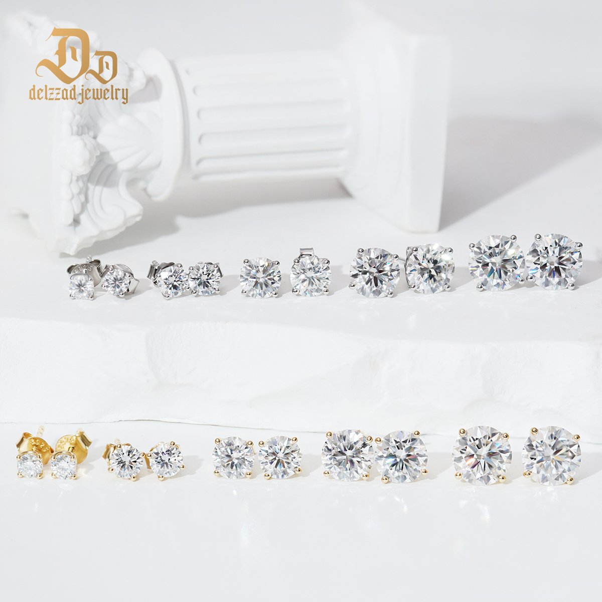 Solitaire Four Prong Earrings Screw Back Stud D-Color Moissanite & S925