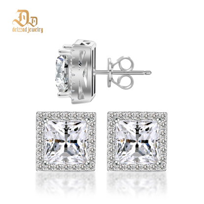 Delzzad Princess Cut Synthetic Moissanite Stud Earrings Stocking Stuffers Christmas Gifts for Men Women