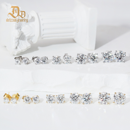 Solitaire Four Prong Earrings Screw Back Stud D-Color Moissanite & S925
