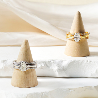 Heavenly Nest 1.8ct Triple Stacking Ring Copper Engagement Ring VVS Synthetic Moissanite Ring Jewelry Perfect Gift