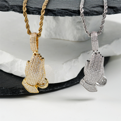 2.5ct Echo of Heaven Starlit Prayer Pendant Praying Hands Pendant Necklace Jewelry Copper