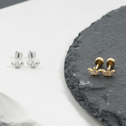 Delzzad Willow Dew Stud Earrings Marquise Crown Stud Earrings Flat Back Earrings Screw-on Synthetic Moissanite Earrings Jewelry S925 Studs