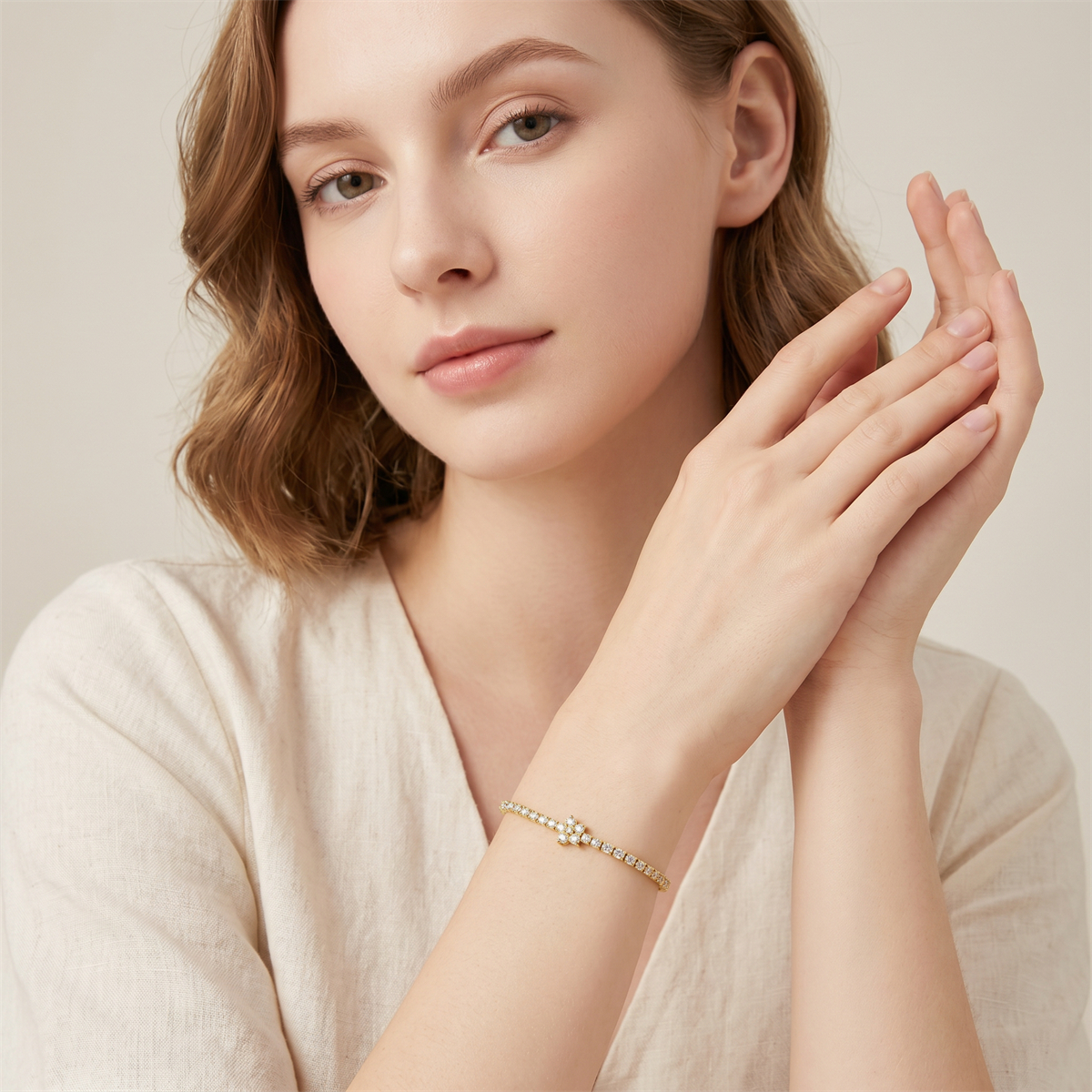 0.6ct Petal On the Stream Bracelet Flower Tennis Bracelet Synthetic Moissanite Bracelet Jewelry Copper Chain