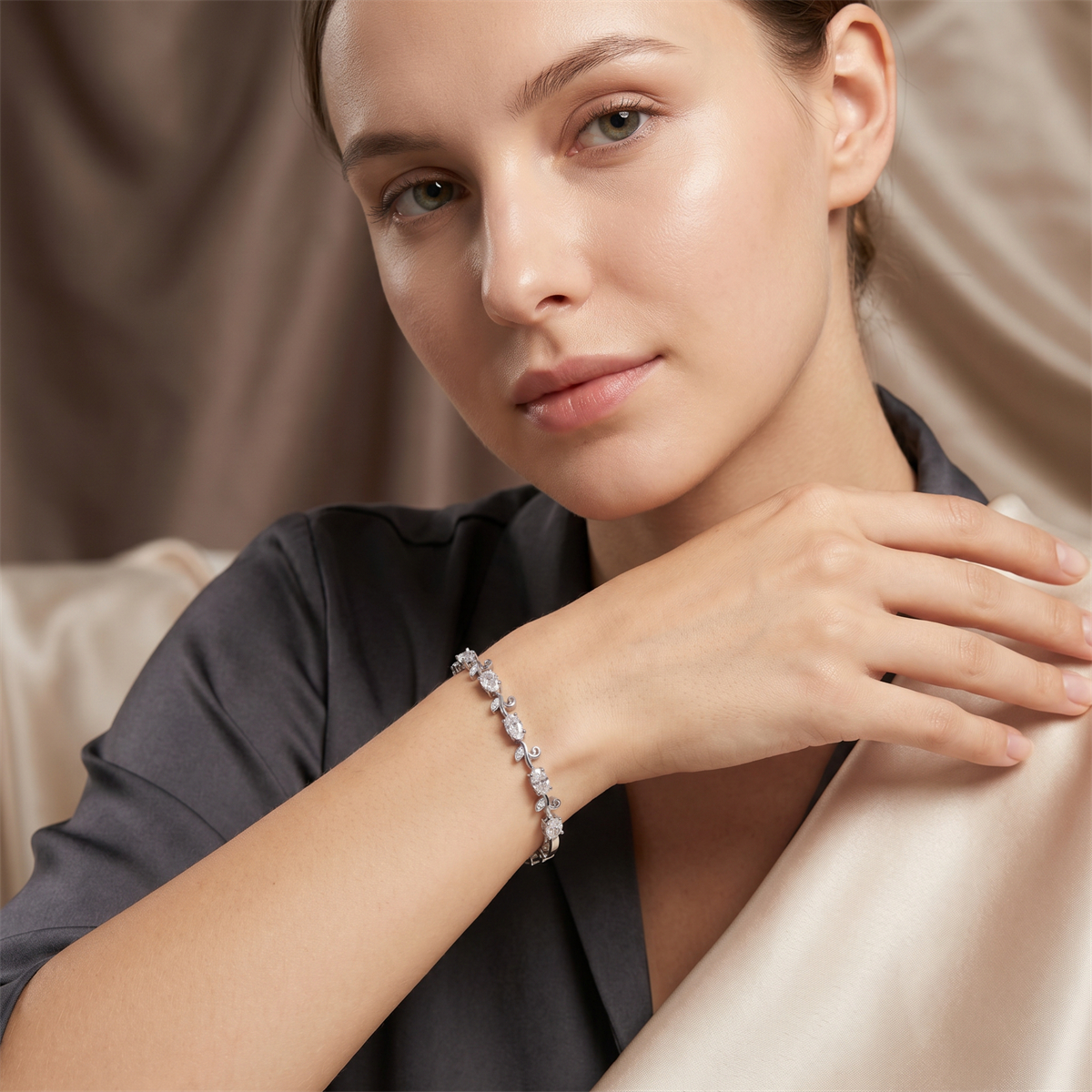 Laurel of Love Bracelet Floral Tennis Bracelet Synthetic Moissanite Bracelet Jewelry Copper Chain