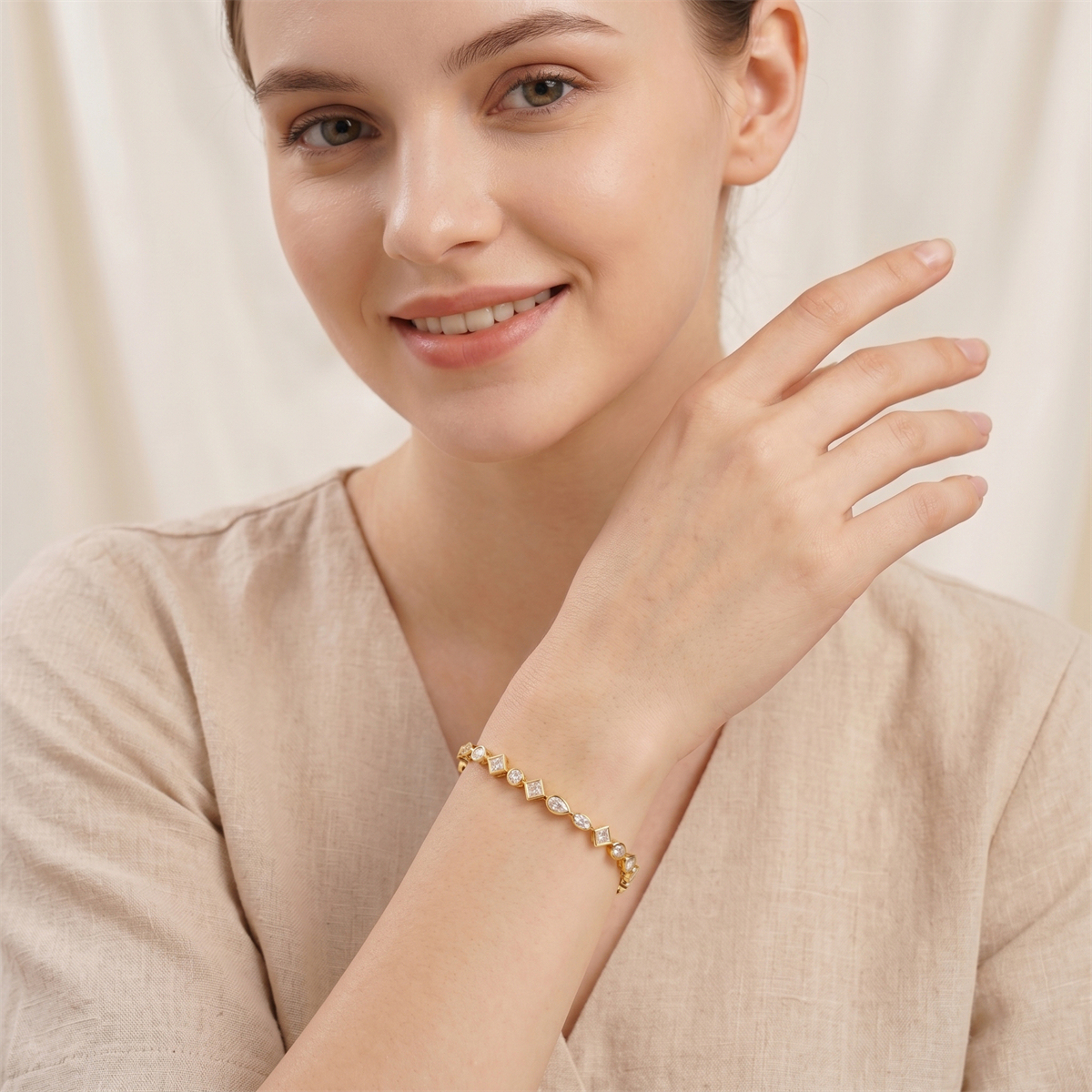 Kaleidoscope Dreams Bracelet Bezel Tennis Bracelet Synthetic Moissanite Bracelet Jewelry Copper Chain