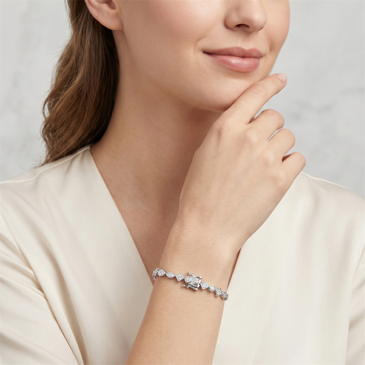 Kaleidoscope Dreams Bracelet Bezel Tennis Bracelet Synthetic Moissanite Bracelet Jewelry Copper Chain