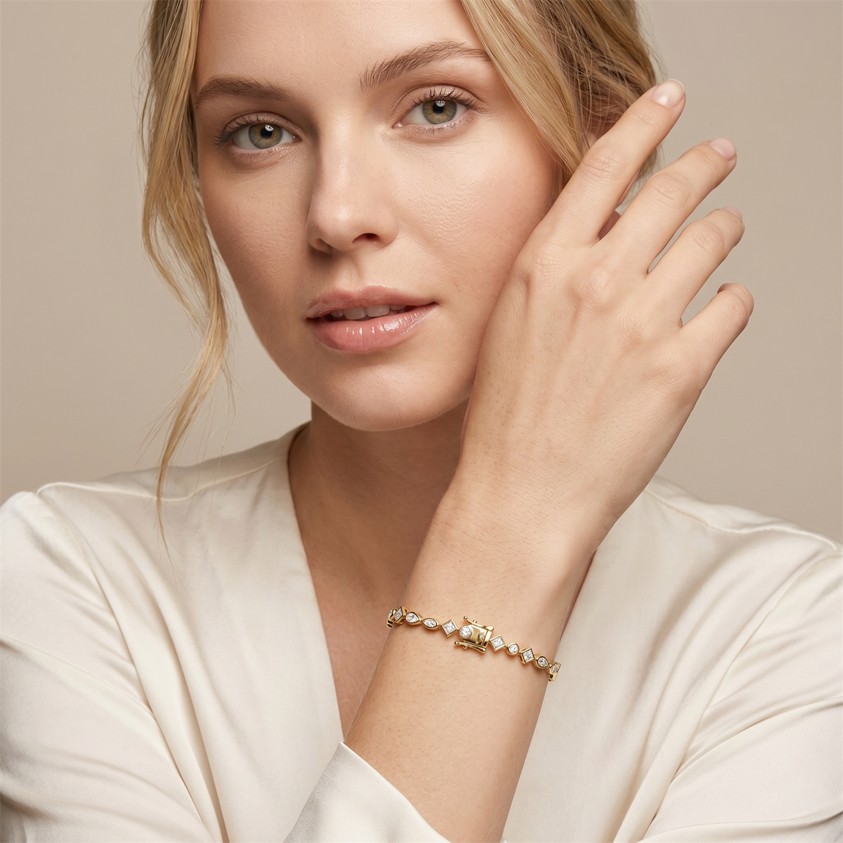 Kaleidoscope Dreams Bracelet Bezel Tennis Bracelet Synthetic Moissanite Bracelet Jewelry Copper Chain