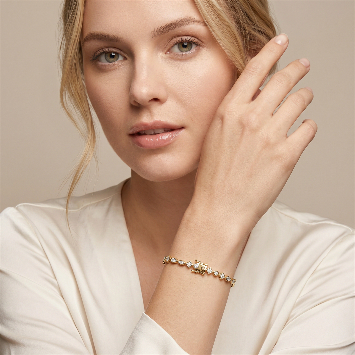 Kaleidoscope Dreams Bracelet Bezel Tennis Bracelet Synthetic Moissanite Bracelet Jewelry Copper Chain