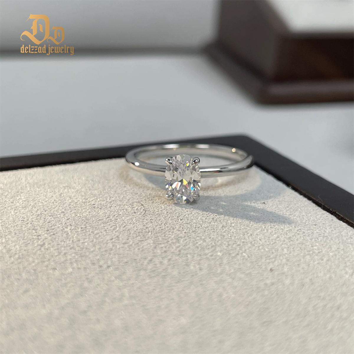 Delzzad S925 1ct Oval Cut VVS Synthetic Moissanite Solitaire Prong Promise Engagement Ring Anniversary Valentine's Day Gifts For Her