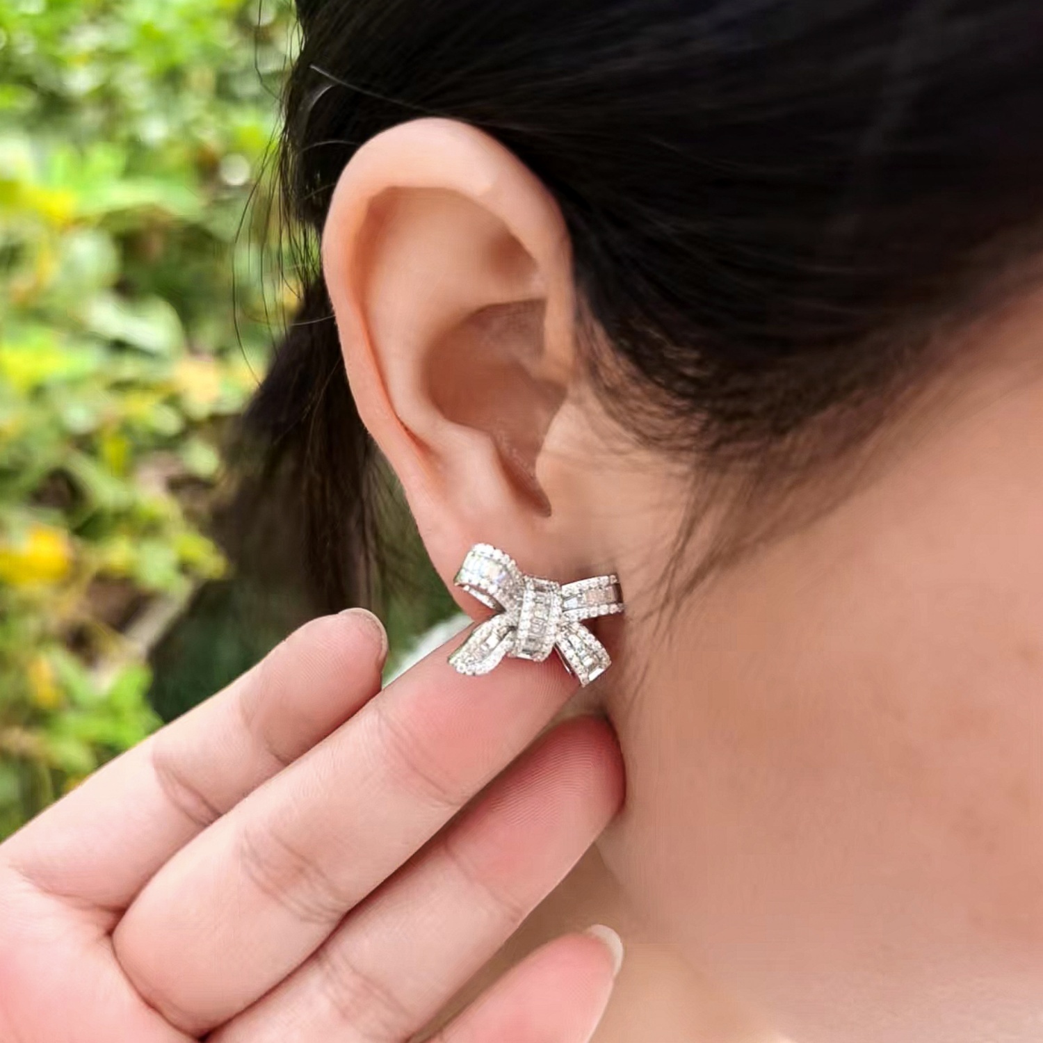 Delzzad Bow Stud Earrings Bow-knot Earrings Synthetic Moissanite S925 Stud Earrings Jewelry Perfect Birthday Mother??s Day Christmas Gift Wedding Set
